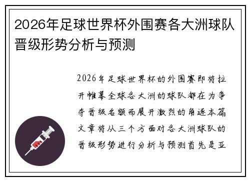 2026年足球世界杯外围赛各大洲球队晋级形势分析与预测
